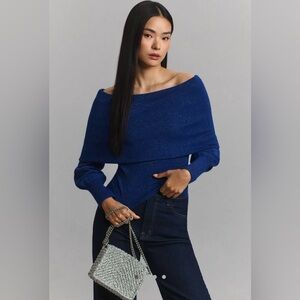 By Anthropologie Sensual Off-the-Shoulder Sweater in Navy